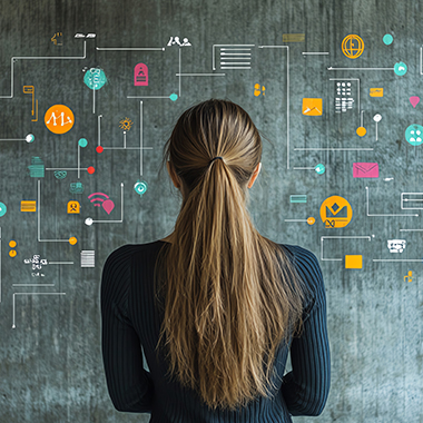 AI generated image of woman looking at chalkboard